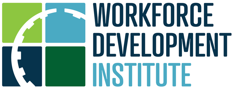 Logo of Workforce Development Institute with four colored squares and a partial gear design.